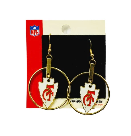 NFL Kansas City Chiefs Unisex Earrings J-Hook Logo, White, 1 inch Hoop Cover