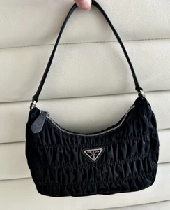 PRADA Hobo Tessuto Nylon Gaufré w/ Saffiano Leather Re-Edition Ruched Mini Bag - Picture 1 of 4