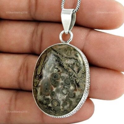 Leopardo Pelle Diaspro Gemma Massiccio 925 Argento Sterling Natale Ciondolo - Immagine 1 di 4