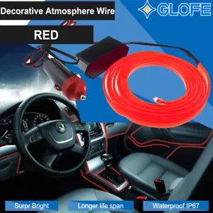 LED Cold Light EL Wire String Strip Rope Tube Decor Car Party + Controller Red - Picture 1 of 10