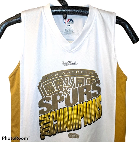 Majestic NBA San Antonio Spurs KAWHI LEONARD 2014 Champ Jersey Sz YOUTH MED Rare Cover