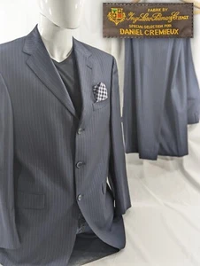 Daniel Cremieux Loro Piana Super Wool Suit 40R 34 x 31 Black Blue Pinstriped - Picture 1 of 18