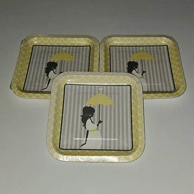 NEW 3 Pk Yellow Square Maternity Baby Shower Party Plates Unisex Boy Girl 8/pack - Image 1 of 4