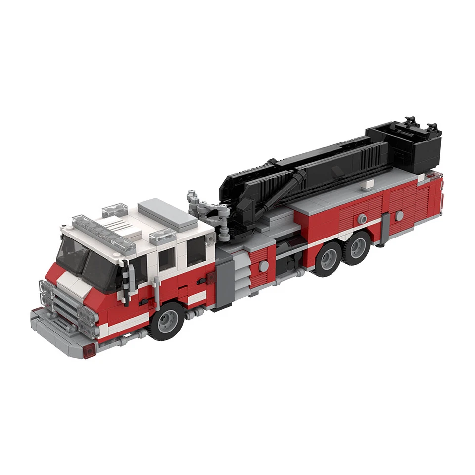 MOC: Fire Truck Mid-Mount Aerial Platform Model 1:35 Scale 886 Pieces DIY - Image 1 of 2