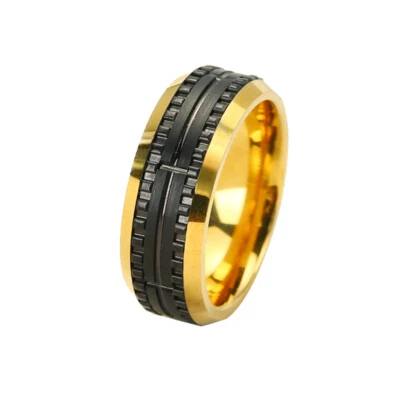 Aliança de casamento masculina anel combinado de carboneto de tungstênio e aço inoxidável 8 mm - Imagem 1 de 4