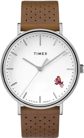 Womens Timex Arizona State University Watch Bright Whites Leather Cover