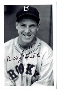 Buddy Hassett autographed vintage Brooklyn Dodgers Rowe Postcard size photo - Picture 1 of 2