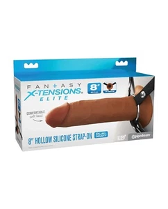 Fantasy X-Tensions Elite 8" Hollow Silicone Dildo Strap-On Harness - Brown - Picture 1 of 4