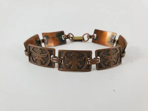 Vintage Copper Panel Link Bracelet Thunderbird Phoenix Tribal - Picture 1 of 6