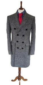 Burberry Herren Mantel Größe M/L 42" Brustumfang Wolle Schwarz Grau Zweireiher Erbse - Bild 1 von 12