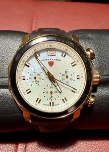 SWISS LEGEND WOMEN'S COMMANDER Rose Gold SWISS SAPPHIRE Crystal Pearl Dial - Picture 1 of 9