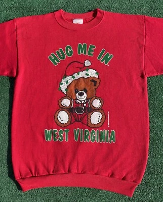 De Colección Años 90 Santa Teddy Bear Hug Me West Virginia Navidad Sudadera Mujer Mediana Foto 1 de 4
