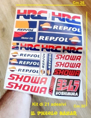 KIT 21 Adesivi REPSOL HRC SHOWA YOSHIMURA scritta SERBATOIO CARENA MOTO Vinile - Imagen 1 de 4