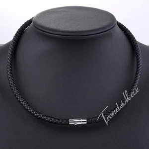 4/6/8 mm Leder Schwarz/Braun Geflochtenes Seil Kordel Magnet Kette Halskette 16-24 Zoll - Bild 1 von 13