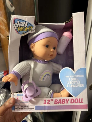 Play Right Baby кукла с серый наряд 12 дюймов играть набор новый в коробке  - Изображение 1 из 2