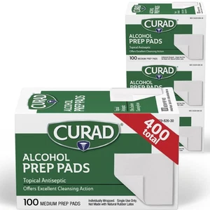 CURAD Alcohol Prep Pads (Pack of 4 Boxes) | 400 Pieces Medium Isopropyl...  - Picture 1 of 7