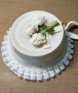 Vintage 1950s-1960s Bonnet – Ivory Satin with Lace Trim & Silk Rose Flowers - Picture 1 of 5