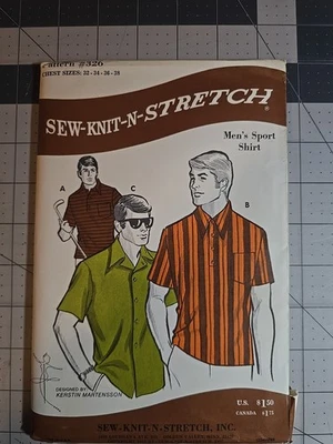 VTG Sew-Knit-N-Stretch Men’s Shirt Pattern #326 Chest 32-38 Uncut - Image 1 of 2