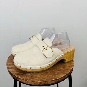 Dr Scholls Cream Leather Slide On Clogs Women’s Size 10 - Picture 1 of 10