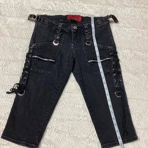 Vintage Rare Goth Black Grunge TRIPP Bondage NYC SKULL Button Wild Zip Capri - Bild 1 von 8