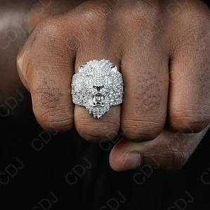 Anello a grappolo leone lusso ghiacciato vera moissanite regalo matrimonio per lui argento 925 - Foto 1 di 7