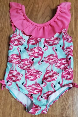 Gymboree One Piece Hot Pink/ Aqua Ruffled Collar Flamingo Swimsuit Girls Sz 5T - Image 1 of 4