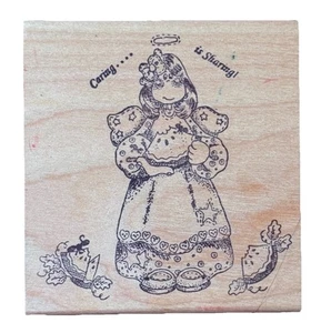 Sharing is Caring Phrase Wassermelone Sommer Leckerli Land Engel Holz Stempel - Bild 1 von 3