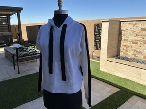 Naadam Womens White & Black Striped Sleeve Cashmere Hoodie Small Sweater - Picture 1 of 8