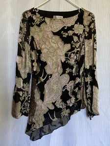 Vtg Papell Boutique Evening Silk Blend Beaded Black Pink Green Blouse Sz S - Picture 1 of 11