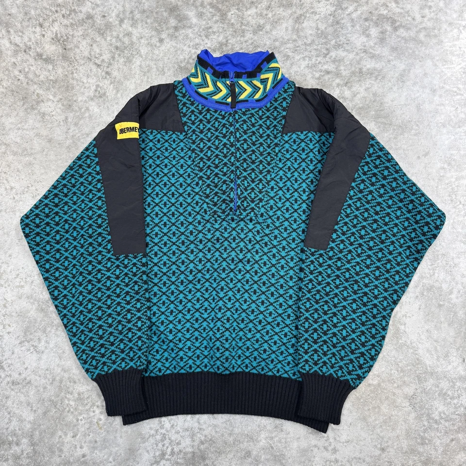 Suéter Obermeyer de Colección Para Hombres Grande Verde Azulado Nórdico Media Cremallera Esquí Pullover Años 90 Foto 1 de 4