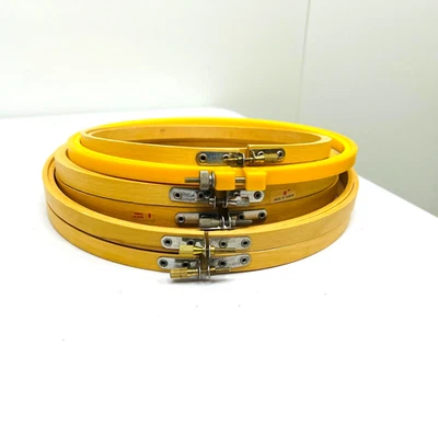 Vintage Wooden Embroidery Hoops Lot of 6, sz 7-8-9 in round Screw Tension, Craft - Image 1 of 4