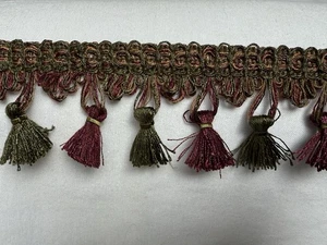 2.5" Burgundy Olive Brown Tassel gimp Upholstery Trim 2.5 Yards scallop - Picture 1 of 4