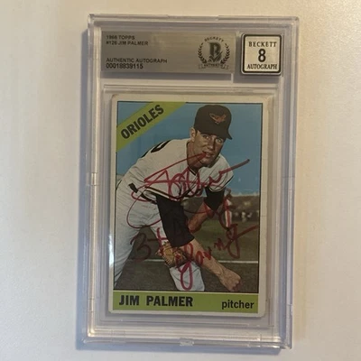 1966 年 Topps - Jim Palmer #126 新秀卡 (RC) 签名 BGS8 红色墨水 — 第 1/3 张图片