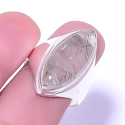 Cuarzo Rutilado Negro - Anillo de Plata de Ley 925 con Piedras Preciosas Sri Lanka s.8.5 A390 Foto 1 de 4