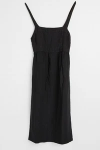 Francesca Bettini Italy Grey black Linen Dress M Midi Sundress Lagenlook Pockets - Picture 1 of 5