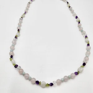 Schöne lila Amethyst Peridot Rosenquarz natürlicher Edelstein Chip 24" Halskette - Bild 1 von 3