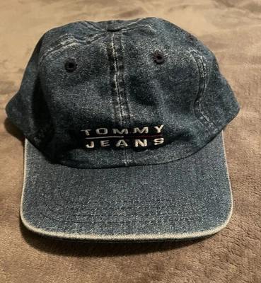 Jeans Tommy Hilfiger Vintage Años 90 Azul Denim Ajustable Hombre Correa Trasera Gorra Foto 1 de 4