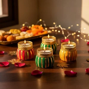 Store Indya Traditional Tea Light Candle Holders – Pack of 4 |Diwali Decorations - Picture 1 of 9