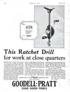 1926 Ad Goodell Pratt Co Toolsmiths Greenfield MA 678 Rachet Breast Drill $8.80 - Picture 1 of 1