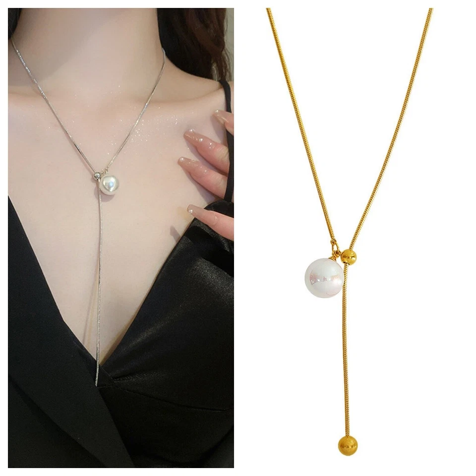 925 Placcato Argento Strato Perlina Collana Perla a Goccia Girocollo Boho Gitano - Immagine 1 di 1