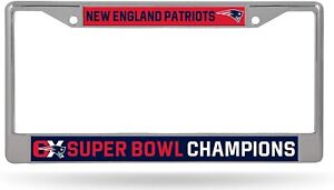 New England Patriots 6X Super Bowl Champions Metal License Plate Chrome Tag...