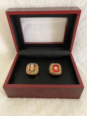 2 PCS Detroit Pistons Championship Rings W Box, πΊπΈ SHIP 1989/90 Back To Back Cover