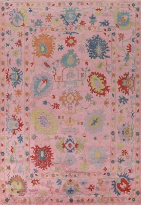 Alfombra Oushak 9x12 alfombra contemporánea para sala de estar alfombra color rosa nudos turcos Foto 1 de 4