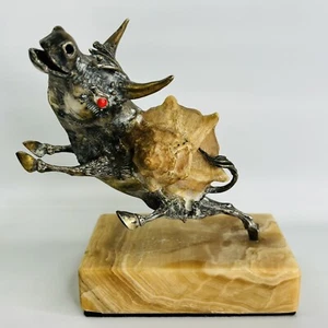 Horóscopo Toro Tauro Zodiaco Concha y Coral Plata Esterlina AURELIO TENO De Colección - Imagen 1 de 6