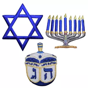 3-Pack Hanukkah Applique Patch Set - Hanukkah Menorah Star Of David Embroidered - Picture 1 of 1