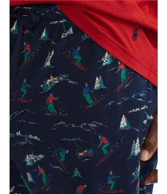 NWT Polo Ralph Lauren Red/Navy DOWNHILL SKIERS Cotton Pajama/Lounge Set S PONY - Image 1 of 4