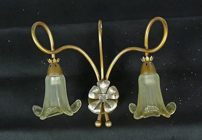 APPLIQUE LAMPADA PARETE LUCI LED ORO E ARGENTO ANTICO VETRO CRISTALLO ART.L50  - Immagine 1 di 3