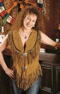 Women Western Style Suede Leather Fringe Vest Native American Fringe Waistcoat - Picture 1 of 3