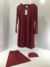 Adab Mayo Women’s 4 PC Swimwear Set W/Top, Pants, Cap & Head Cover Wine L NWT@