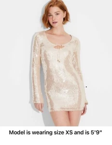 Damen Langarm Pailletten Mini Etuikleid Neu mit Etikett Größe S - Bild 1 von 10